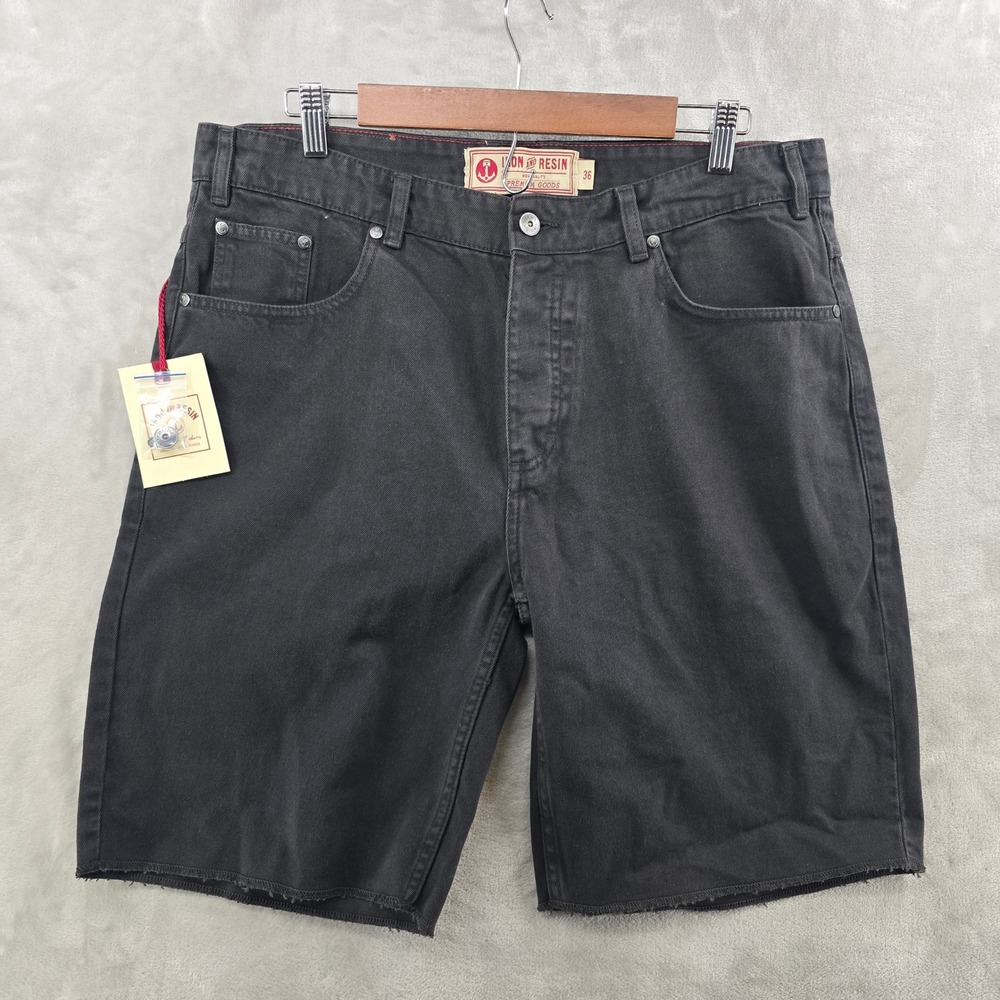 Iron and Resin Mens 36 Hector Short Charcoal Bull Denim Raw Hem 102633